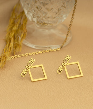 925 Sterling Silver Square Ear Jacket Name Earring