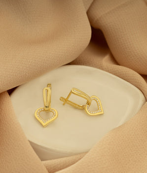 925 Sterling Silver Diamond Heart Dangle Hoop Earrings