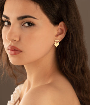 925 Sterling Silver Double Heart Drop Earrings