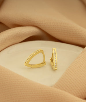 925 Sterling Silver Diamond Pave V Shaped Hoop Earring