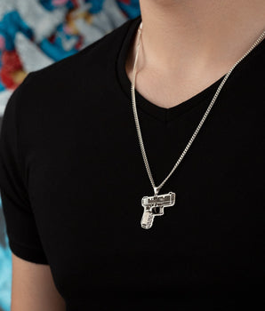 925 Sterling Silver Pistol Gun Necklace