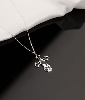 925 Sterling Silver Praying Hands Crucifix Necklace