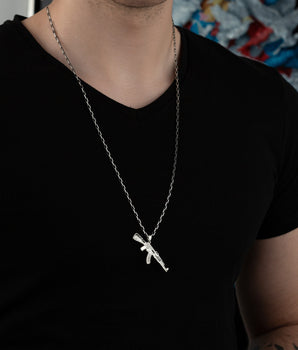 925 Sterling Silver Oxidized Chain Kalashnikov Necklace