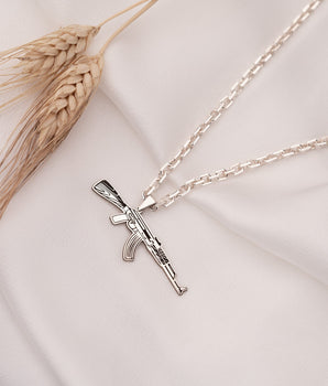 925 Sterling Silver Bold Force Chain AK-47 Necklace