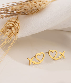 925 Sterling Silver Heart with Plane Earring