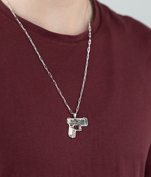 925 Sterling Silver Hand Gun Necklace