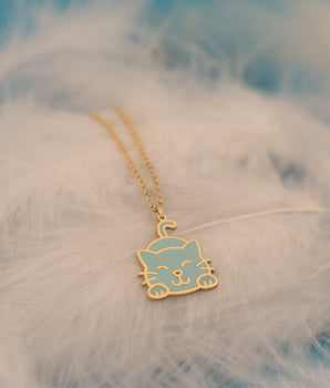 925 Sterling Silver Enamel Cat Necklace