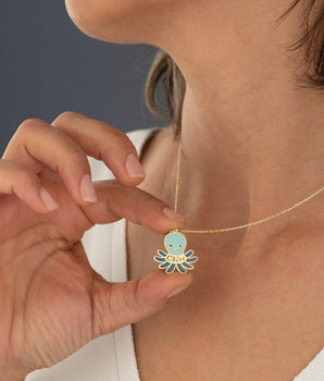 925 Sterling Silver Enamel Octopus Name Necklace