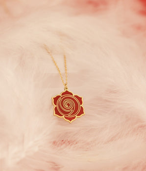 925 Sterling Silver Enamel Red Rose Necklace