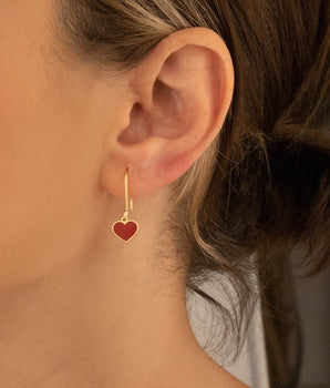 925 Sterling Silver Red Enamel Heart Earring