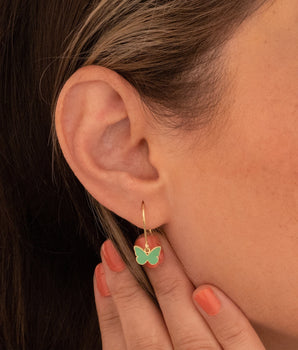 925 Sterling Silver Green Enamel Butterfly Earrings