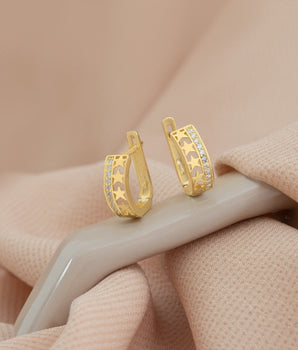 925 Sterling Silver Two Line Star Hoop Earrings