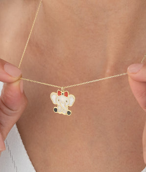925 Sterling Silver Elephant Enamel Necklace