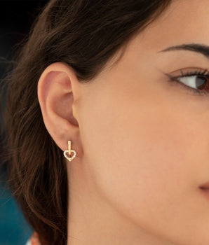 925 Sterling Silver Diamond Heart Hoop Earrings