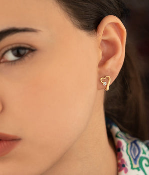 925 Sterling Silver Heart and Diamond Hoop Earring