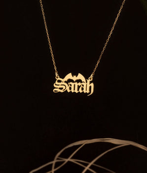 925 Sterling Silver Personalized Bat Custom Name Necklace - Halloween Jewelry