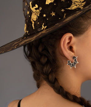 925 Sterling Silver Enamel Spider Web Earrings - Halloween Jewelry