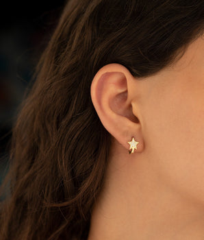 925 Sterling Silver Diamond Star Hoop Earrings