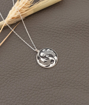 925 Sterling Silver Koi Fish Ying Yang Medallion Necklace