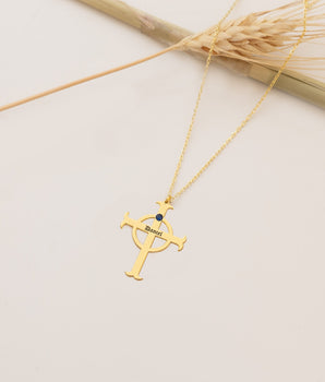 925 Sterling Silver Cross Name Necklace with Birth Stone