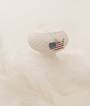 925 Sterling Silver Enamel America Flag Pendant Necklace