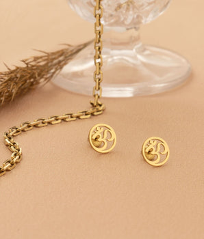 925 Sterling Silver Round Om Earrings