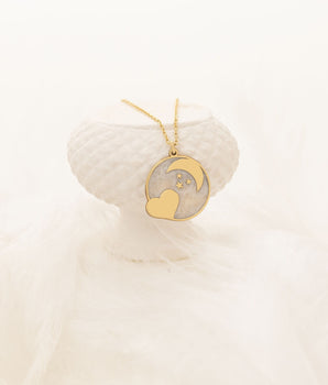 925 Sterling Silver Enamel Heart and Moon Necklace