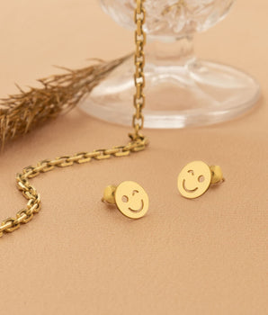 925 Sterling Silver Wink Emoji Earrings