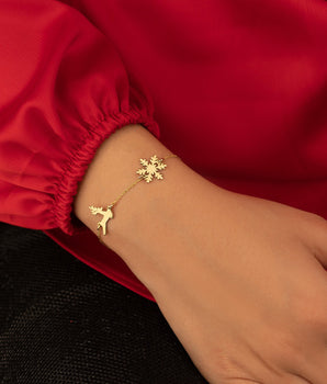 925 Sterling Silver Deer with Snowflake Bracelet