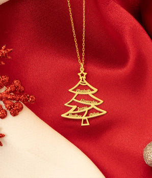 925 Sterling Silver Christmas Family Names Tree Necklace