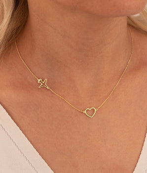 925 Sterling Silver Heart and Plane Necklace