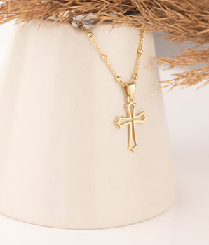 925 Sterling Silver Budded Cross Necklace