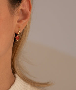 925 Sterling Silver Red Heart Hoop Earring