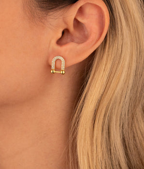 925 Sterling Silver Diamond Horseshoe Stud Earrings